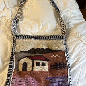 Artistic Woven Shoulder Bag with Landscape Design